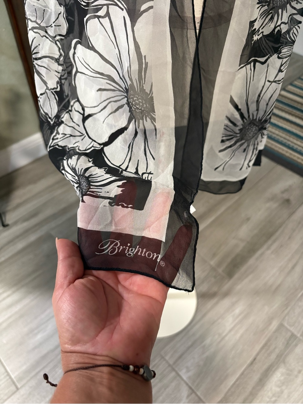Brighton Black and White Floral Sheer Scarf - Picture 3 of 9